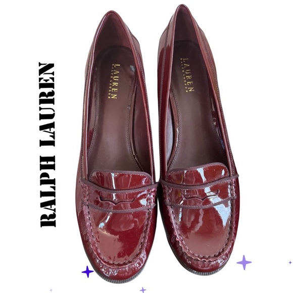 Ralph Lauren Shoes - RALPH LAUREN PATENT LEATHER PENNY LOAFERS BURGUNDY SIZE 11B